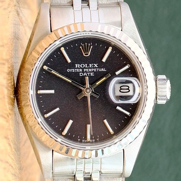 ROLEX DATEJUST GRAY INDEX DIAL 18KW GOLD FLUTED STEEL JUBILEE WATCH 26 MM 69174 - Picture 1 of 10